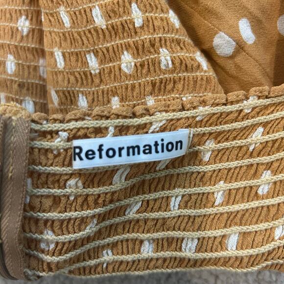 Reformation Grove Tie Sleeve Top Yellow & White Polka Dot Square Neck Size 0 - Picture 6 of 7